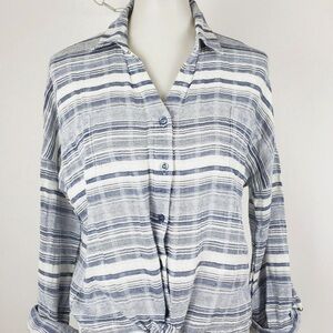 Blu Pepper Stitch Fix Gray Striped Tie Front Top Crop Crochet Sz M Open Back